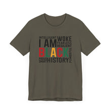 Load image into Gallery viewer, Empowering Black History Unisex Tee - WOKE, INTELLIGENT, RESILIENT