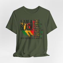Load image into Gallery viewer, Empowered Black Woman Tee - I AM A BLACK Heart Design - Unisex Jersey Short Sleeve