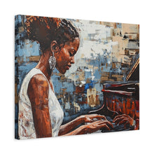Load image into Gallery viewer, Canvas Wall Art, Piano Woman Artwork, Living Room Decor, Music Lover Gift, Black Artist Print, Home Office Decoration