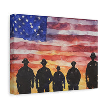 Load image into Gallery viewer, Patriotic Canvas Art - Silhouetted Police Officers with American Flag