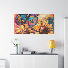 Load image into Gallery viewer, Colorful Butterfly and Sunflowers Canvas Art, Nature Wall Decor, Flower Artwork, Gift for Home, Boho Decor, Vibrant Art Print