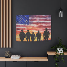 Load image into Gallery viewer, Patriotic Canvas Art - Silhouetted Police Officers with American Flag