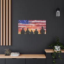 Load image into Gallery viewer, Patriotic Canvas Art - Silhouetted Police Officers with American Flag