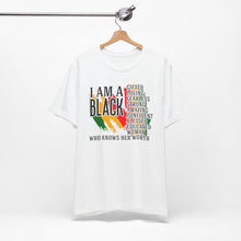 Load image into Gallery viewer, Empowered Black Woman Tee - I AM A BLACK Heart Design - Unisex Jersey Short Sleeve