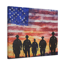 Load image into Gallery viewer, Patriotic Canvas Art - Silhouetted Police Officers with American Flag