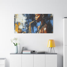 Load image into Gallery viewer, Saxophone Art Canvas, Jazz Decor, Music Lover Gift, Home Wall Art, Portrait Painting, Modern Artwork, Unique Gift Idea