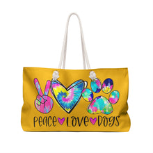 Load image into Gallery viewer, Weekender Bag - Peace, Love, Dogs