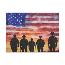 Load image into Gallery viewer, Patriotic Canvas Art - Silhouetted Police Officers with American Flag