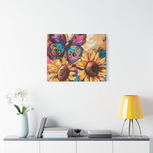 Load image into Gallery viewer, Colorful Butterfly and Sunflowers Canvas Art, Nature Wall Decor, Flower Artwork, Gift for Home, Boho Decor, Vibrant Art Print