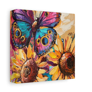 Colorful Butterfly and Sunflowers Canvas Art, Nature Wall Decor, Flower Artwork, Gift for Home, Boho Decor, Vibrant Art Print
