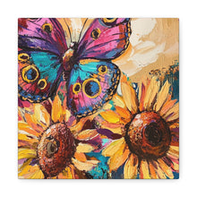 Load image into Gallery viewer, Colorful Butterfly and Sunflowers Canvas Art, Nature Wall Decor, Flower Artwork, Gift for Home, Boho Decor, Vibrant Art Print
