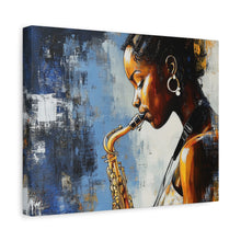 Load image into Gallery viewer, Saxophone Art Canvas, Music Lover Decor, Jazz Wall Art, Unique Gift for Musicians, Home Office Decoration, Inspirational Artwork
