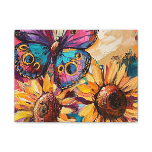 Colorful Butterfly and Sunflowers Canvas Art, Nature Wall Decor, Flower Artwork, Gift for Home, Boho Decor, Vibrant Art Print