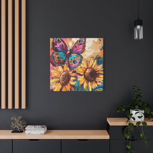 Colorful Butterfly and Sunflowers Canvas Art, Nature Wall Decor, Flower Artwork, Gift for Home, Boho Decor, Vibrant Art Print