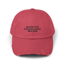 Load image into Gallery viewer, Unisex Distressed Cap - Know you Worth
