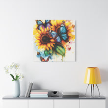 Load image into Gallery viewer, Vibrant Floral Canvas Art Print, Butterfly Wall Decor, Home Decoration, Gift for Nature Lovers, Sunshine Art
