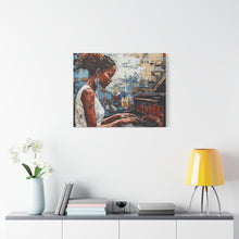 Load image into Gallery viewer, Canvas Wall Art, Piano Woman Artwork, Living Room Decor, Music Lover Gift, Black Artist Print, Home Office Decoration
