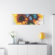 Load image into Gallery viewer, Vibrant Floral Canvas Art Print, Butterfly Wall Decor, Home Decoration, Gift for Nature Lovers, Sunshine Art

