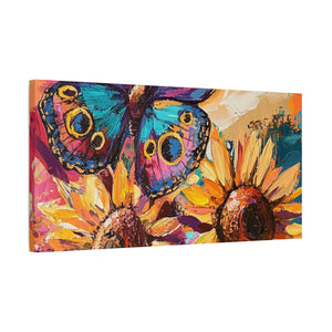 Colorful Butterfly and Sunflowers Canvas Art, Nature Wall Decor, Flower Artwork, Gift for Home, Boho Decor, Vibrant Art Print