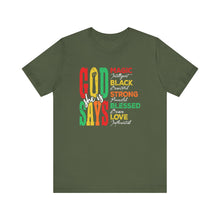 Load image into Gallery viewer, Inspirational Unisex Jersey Short Sleeve Tee - "God Says" Empowering Message
