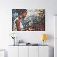 Canvas Wall Art, Piano Woman Artwork, Living Room Decor, Music Lover Gift, Black Artist Print, Home Office Decoration