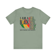 Load image into Gallery viewer, Empowered Black Woman Tee - I AM A BLACK Heart Design - Unisex Jersey Short Sleeve
