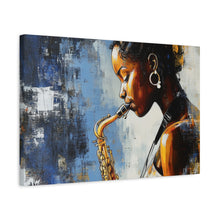 Load image into Gallery viewer, Saxophone Art Canvas, Music Lover Decor, Jazz Wall Art, Unique Gift for Musicians, Home Office Decoration, Inspirational Artwork
