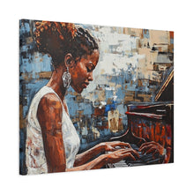 Load image into Gallery viewer, Canvas Wall Art, Piano Woman Artwork, Living Room Decor, Music Lover Gift, Black Artist Print, Home Office Decoration
