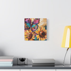 Colorful Butterfly and Sunflowers Canvas Art, Nature Wall Decor, Flower Artwork, Gift for Home, Boho Decor, Vibrant Art Print