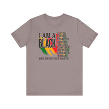 Load image into Gallery viewer, Empowered Black Woman Tee - I AM A BLACK Heart Design - Unisex Jersey Short Sleeve
