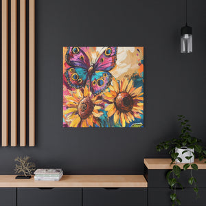 Colorful Butterfly and Sunflowers Canvas Art, Nature Wall Decor, Flower Artwork, Gift for Home, Boho Decor, Vibrant Art Print