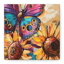 Load image into Gallery viewer, Colorful Butterfly and Sunflowers Canvas Art, Nature Wall Decor, Flower Artwork, Gift for Home, Boho Decor, Vibrant Art Print
