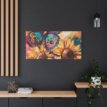 Load image into Gallery viewer, Colorful Butterfly and Sunflowers Canvas Art, Nature Wall Decor, Flower Artwork, Gift for Home, Boho Decor, Vibrant Art Print
