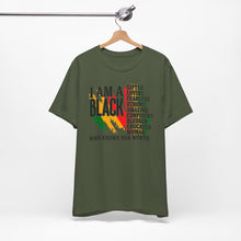 Load image into Gallery viewer, Empowered Black Woman Tee - I AM A BLACK Heart Design - Unisex Jersey Short Sleeve
