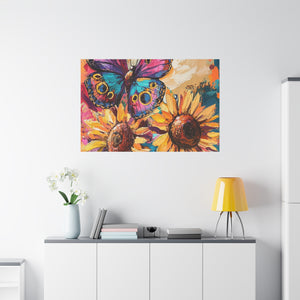 Colorful Butterfly and Sunflowers Canvas Art, Nature Wall Decor, Flower Artwork, Gift for Home, Boho Decor, Vibrant Art Print