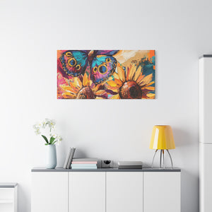 Colorful Butterfly and Sunflowers Canvas Art, Nature Wall Decor, Flower Artwork, Gift for Home, Boho Decor, Vibrant Art Print