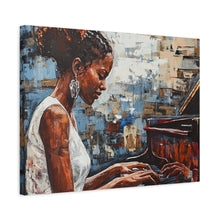 Load image into Gallery viewer, Canvas Wall Art, Piano Woman Artwork, Living Room Decor, Music Lover Gift, Black Artist Print, Home Office Decoration
