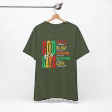 Load image into Gallery viewer, Inspirational Unisex Jersey Short Sleeve Tee - "God Says" Empowering Message
