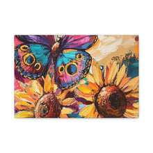 Load image into Gallery viewer, Colorful Butterfly and Sunflowers Canvas Art, Nature Wall Decor, Flower Artwork, Gift for Home, Boho Decor, Vibrant Art Print
