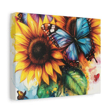 Load image into Gallery viewer, Vibrant Floral Canvas Art Print, Butterfly Wall Decor, Home Decoration, Gift for Nature Lovers, Sunshine Art
