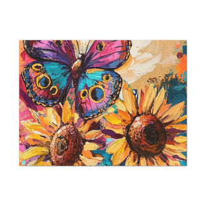 Colorful Butterfly and Sunflowers Canvas Art, Nature Wall Decor, Flower Artwork, Gift for Home, Boho Decor, Vibrant Art Print