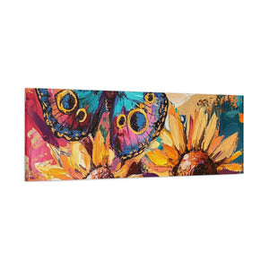 Colorful Butterfly and Sunflowers Canvas Art, Nature Wall Decor, Flower Artwork, Gift for Home, Boho Decor, Vibrant Art Print