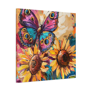 Colorful Butterfly and Sunflowers Canvas Art, Nature Wall Decor, Flower Artwork, Gift for Home, Boho Decor, Vibrant Art Print