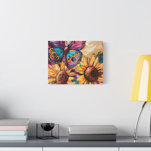 Colorful Butterfly and Sunflowers Canvas Art, Nature Wall Decor, Flower Artwork, Gift for Home, Boho Decor, Vibrant Art Print