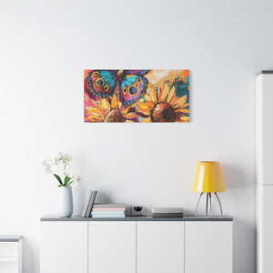 Colorful Butterfly and Sunflowers Canvas Art, Nature Wall Decor, Flower Artwork, Gift for Home, Boho Decor, Vibrant Art Print