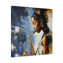 Load image into Gallery viewer, Saxophone Art Canvas, Music Lover Decor, Jazz Wall Art, Unique Gift for Musicians, Home Office Decoration, Inspirational Artwork

