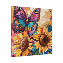Load image into Gallery viewer, Colorful Butterfly and Sunflowers Canvas Art, Nature Wall Decor, Flower Artwork, Gift for Home, Boho Decor, Vibrant Art Print
