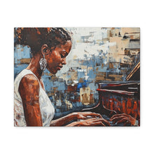 Load image into Gallery viewer, Canvas Wall Art, Piano Woman Artwork, Living Room Decor, Music Lover Gift, Black Artist Print, Home Office Decoration

