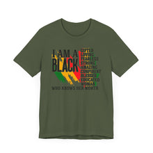 Load image into Gallery viewer, Empowered Black Woman Tee - I AM A BLACK Heart Design - Unisex Jersey Short Sleeve
