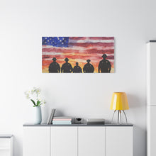 Load image into Gallery viewer, Patriotic Canvas Art - Silhouetted Police Officers with American Flag
